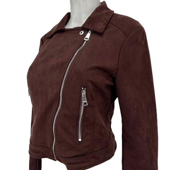 NWOT Vigoss Women's Faux Suede Moto Jacket Notch Collar Asymmetrical Zip Size S - Picture 1 of 12